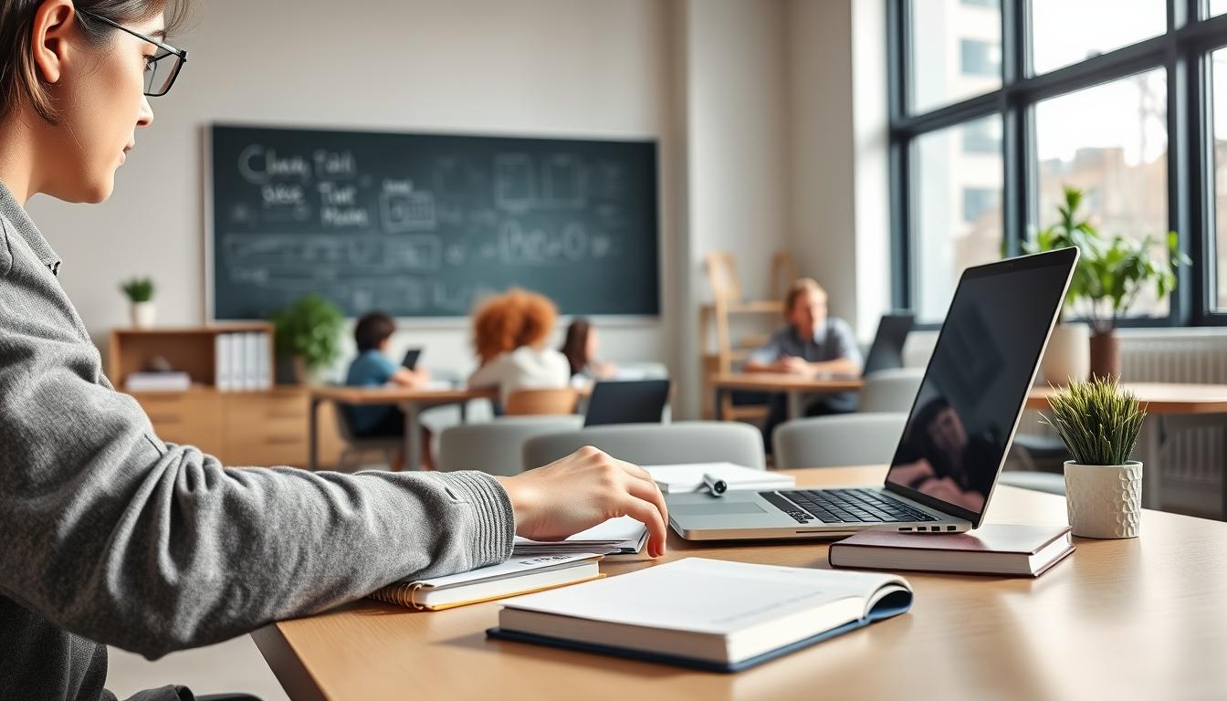 Students studying together in modern classroom